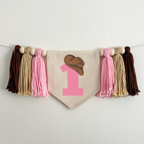 Western 1st Birthday Party Decorations | Cowboy First Birthday | My First Rodeo Highchair Banner in Pink