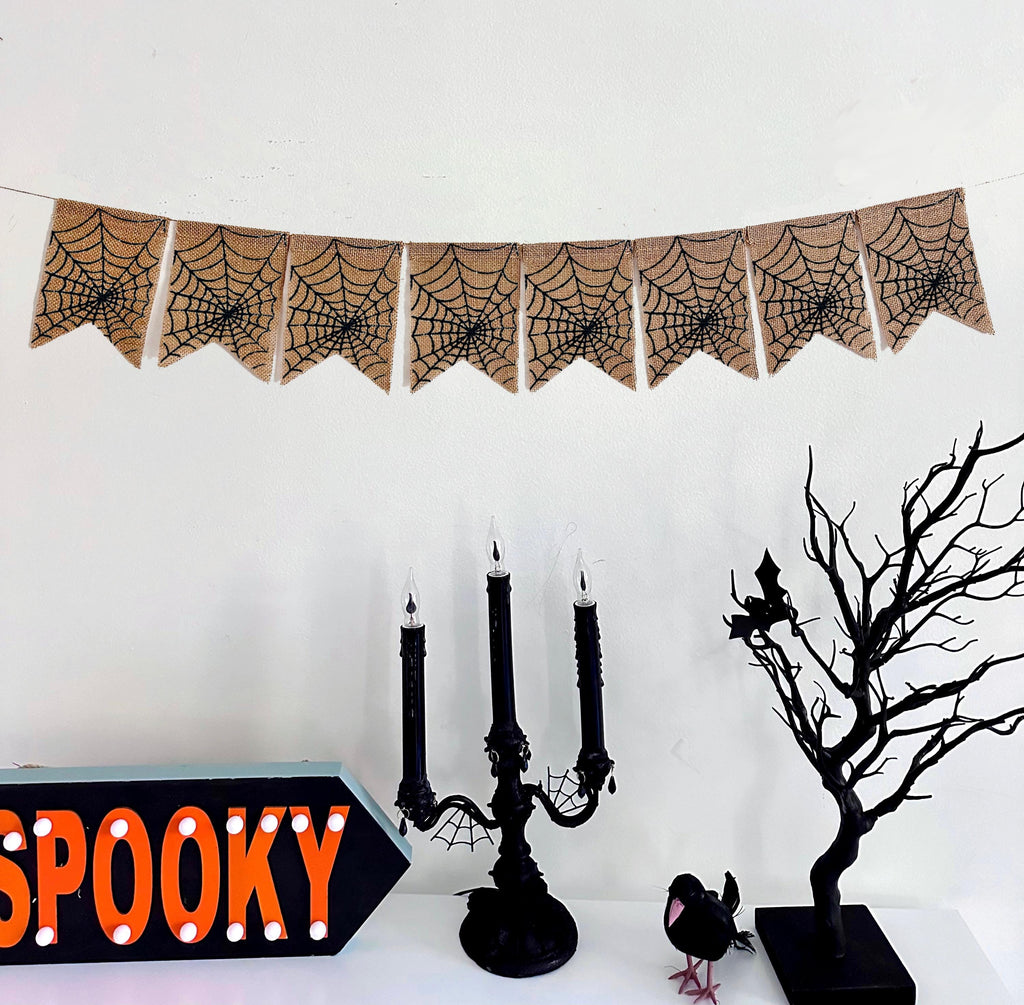 Spider Web Burlap Banner | Halloween Party Decorations