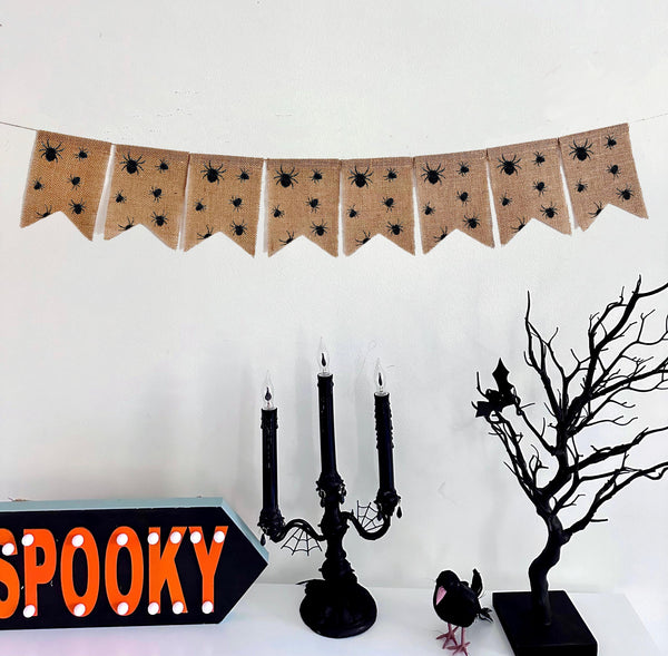 Spider Burlap Banner | Halloween Party Decorations