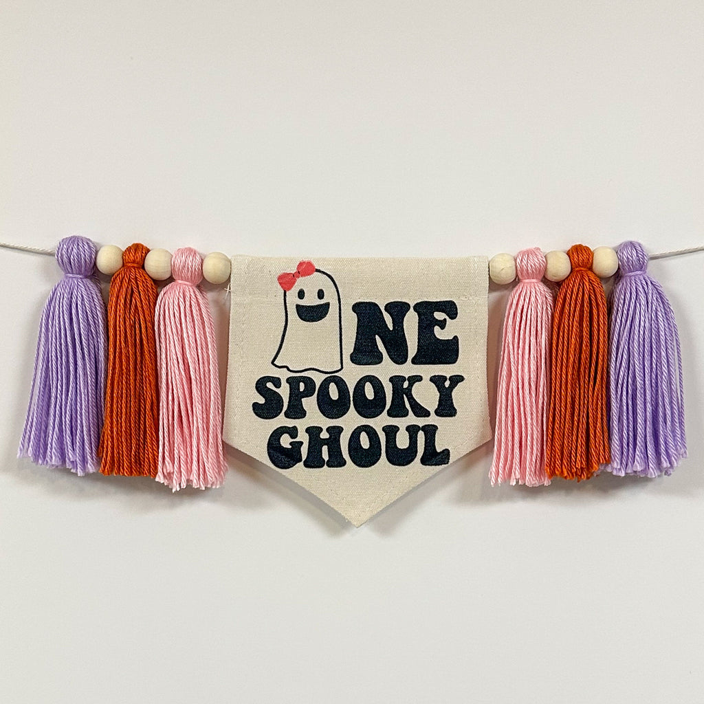 Halloween 1st Birthday Party Decorations, One Spooky Ghoul First Birthday, Ghost High Chair Banner, Pink Bow Spooky Halloween Sign