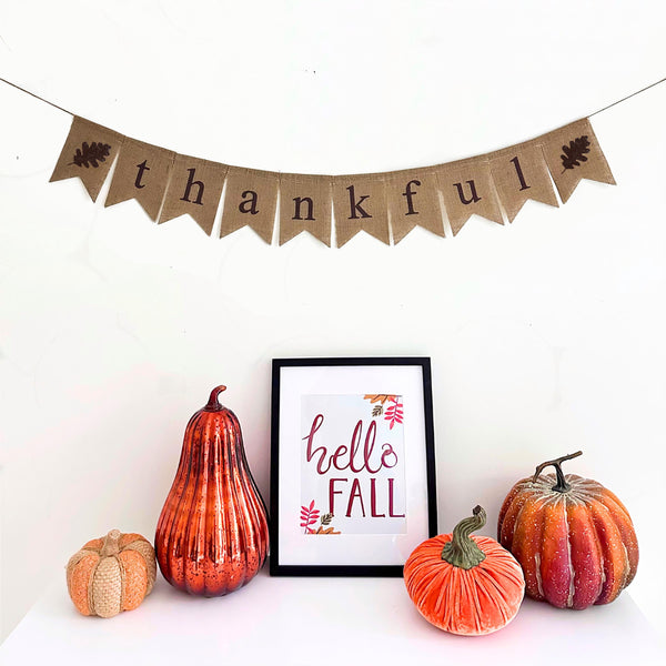 Thankful Burlap Banner | Thanksgiving Garland | Fall Mantle Decorations