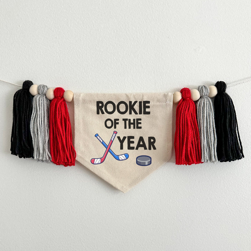 Hockey 1st Birthday Party Decorations, Rookie of the Year Hockey Highchair Banner, Goal First Birthday Tassel Banner, Cake Smash Pennant