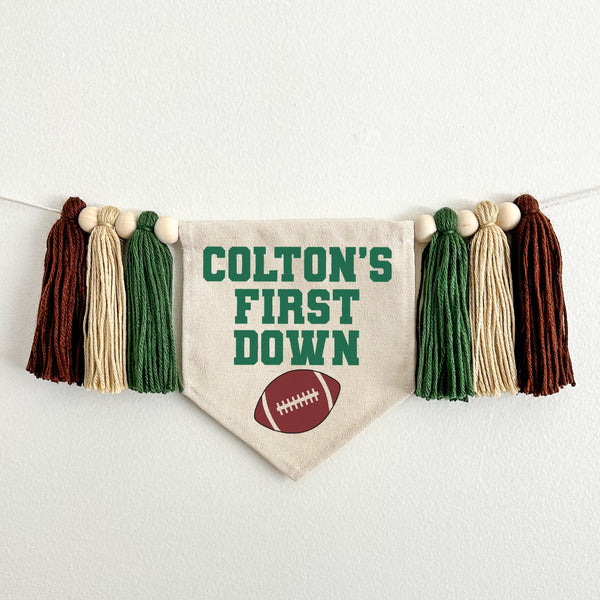 Personalized First Down 1st Birthday High Chair Banner | Football First Birthday Decorations
