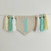 1st Birthday High Chair Tassel Banner | Mint Neutral First Birthday Party Decorations