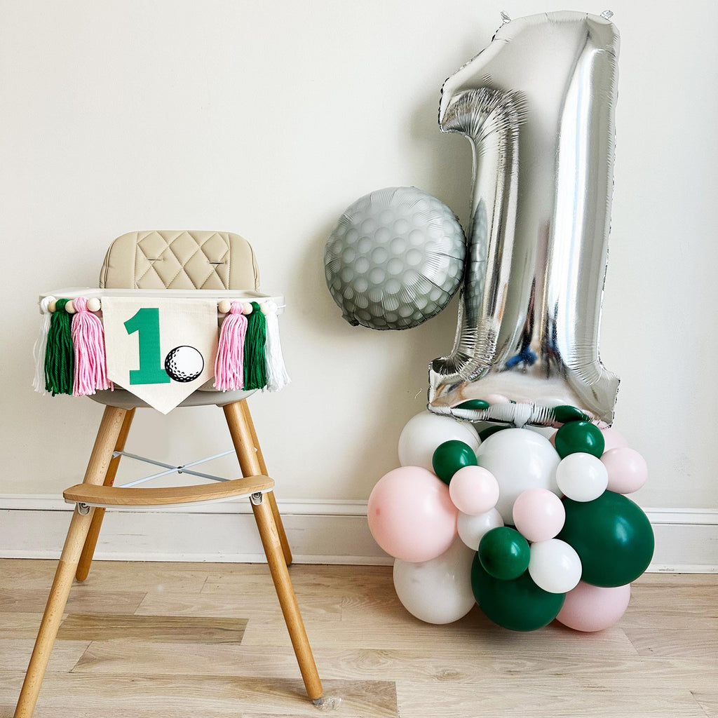 Pink Golf 1st Birthday Balloon Tower | Hole in One First Birthday Decoration