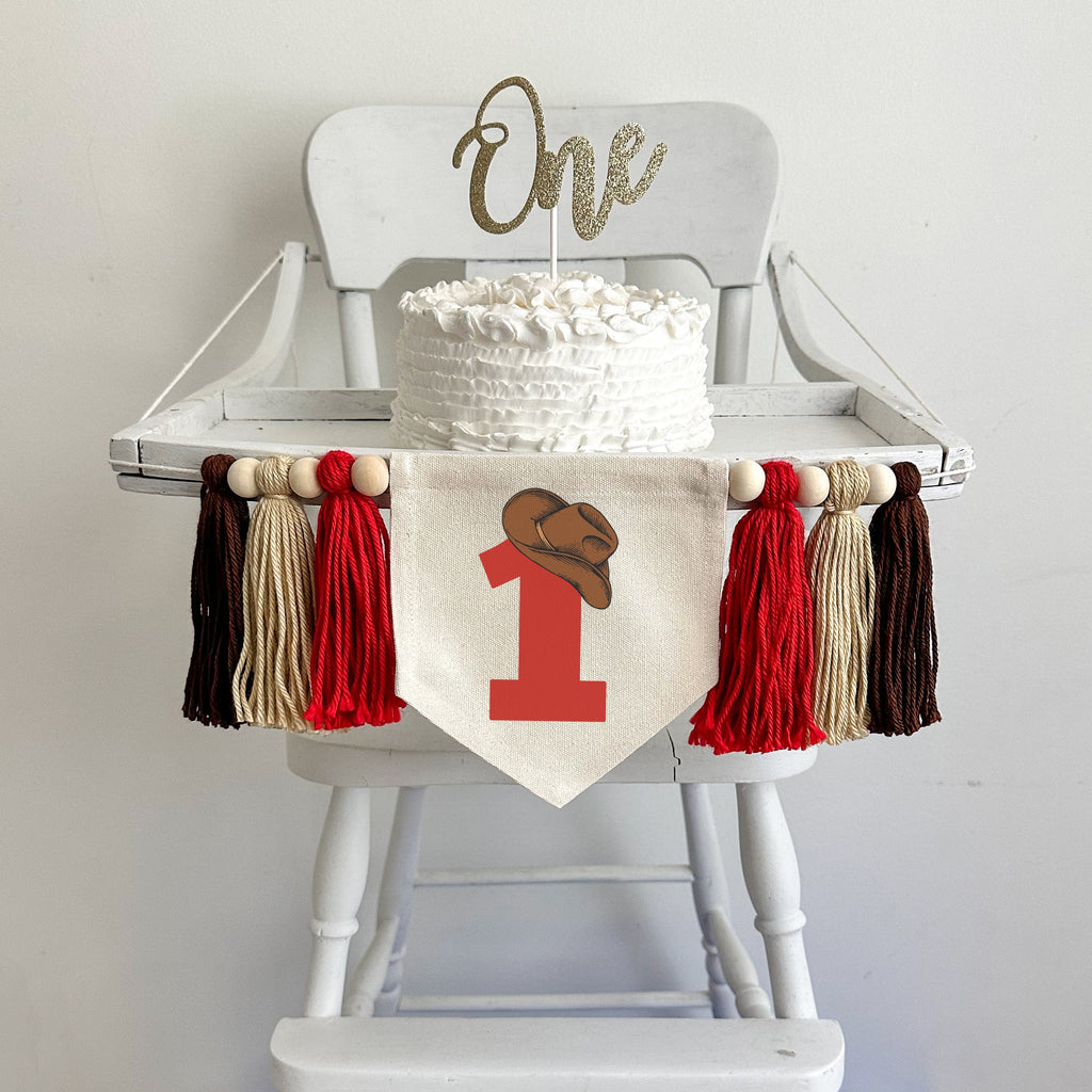 Western 1st Birthday Party Decorations | Cowboy First Birthday | My First Rodeo Highchair Banner in Red