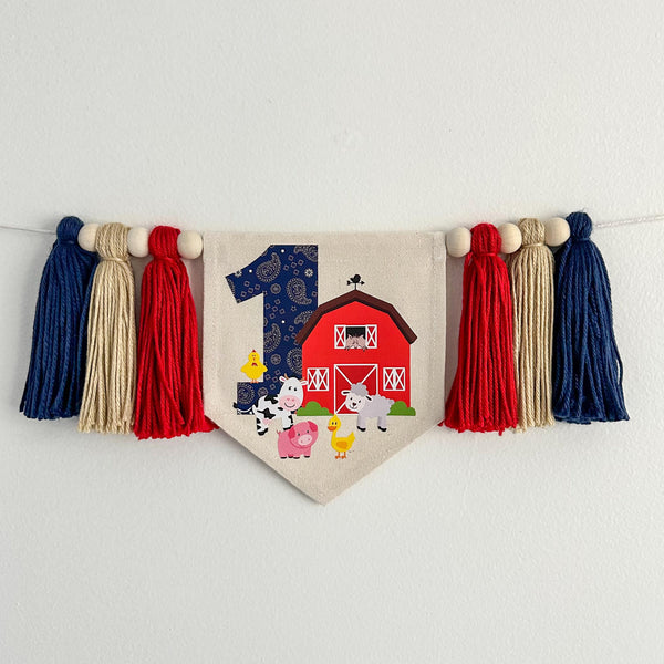 Barnyard 1st Birthday Party Decorations, Farm High Chair Banner, Farmer First Birthday Sign, Tractor Decor, Fun on the Farm, Farm Animals