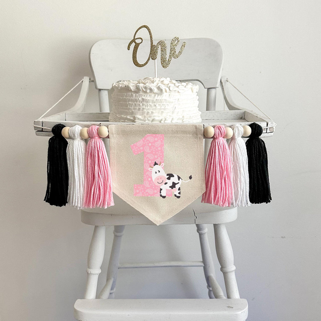 Cow 1st Birthday Tassel Banner | Farm Highchair Decoration | Holy Cow I'm One First Birthday Party Sign