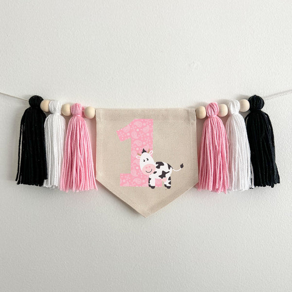 Cow 1st Birthday Tassel Banner | Farm Highchair Decoration | Holy Cow I'm One First Birthday Party Sign