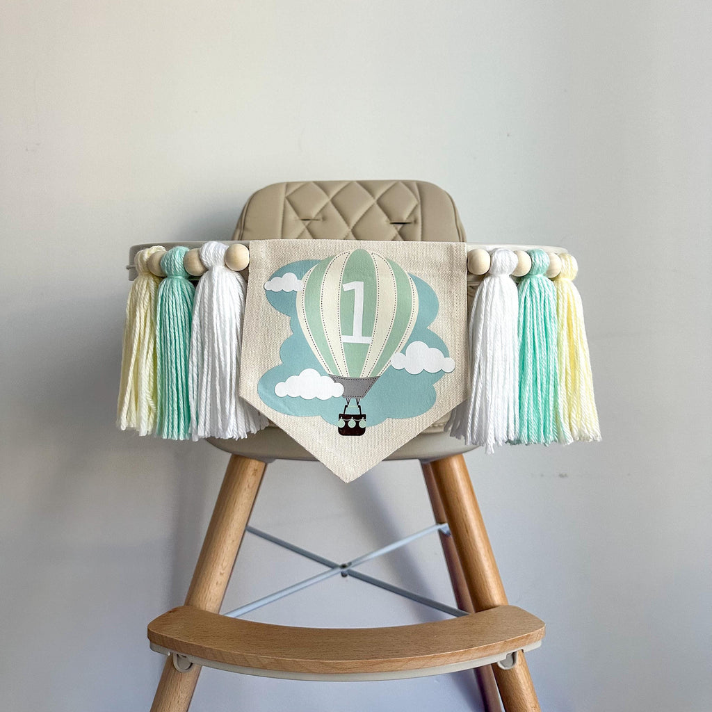 Hot Air Balloon 1st Birthday Banner, Up Up and Away High Chair Decoration, First Birthday Party Sign, Tassel Banner, Cake Smash Pennant