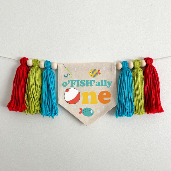 Fishing 1st Birthday Party Decorations, OFishally One High Chair Banner, The Big One First Birthday Tassel Banner