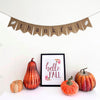 Celebrate Thanksgiving with this thankful burlap banner. Featuring the word thankful in brown lower case letters with a white oak leaf on both ends on the banner. This burlap banner is perfect for a Thanksgiving celebration or a fireplace mantel.