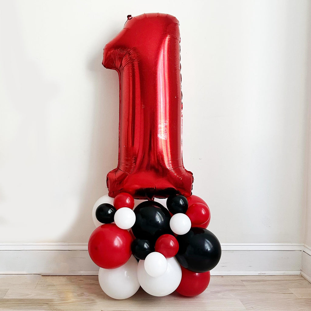 Winter First Birthday | Red Black Balloon Tower | Fall 1st Birthday