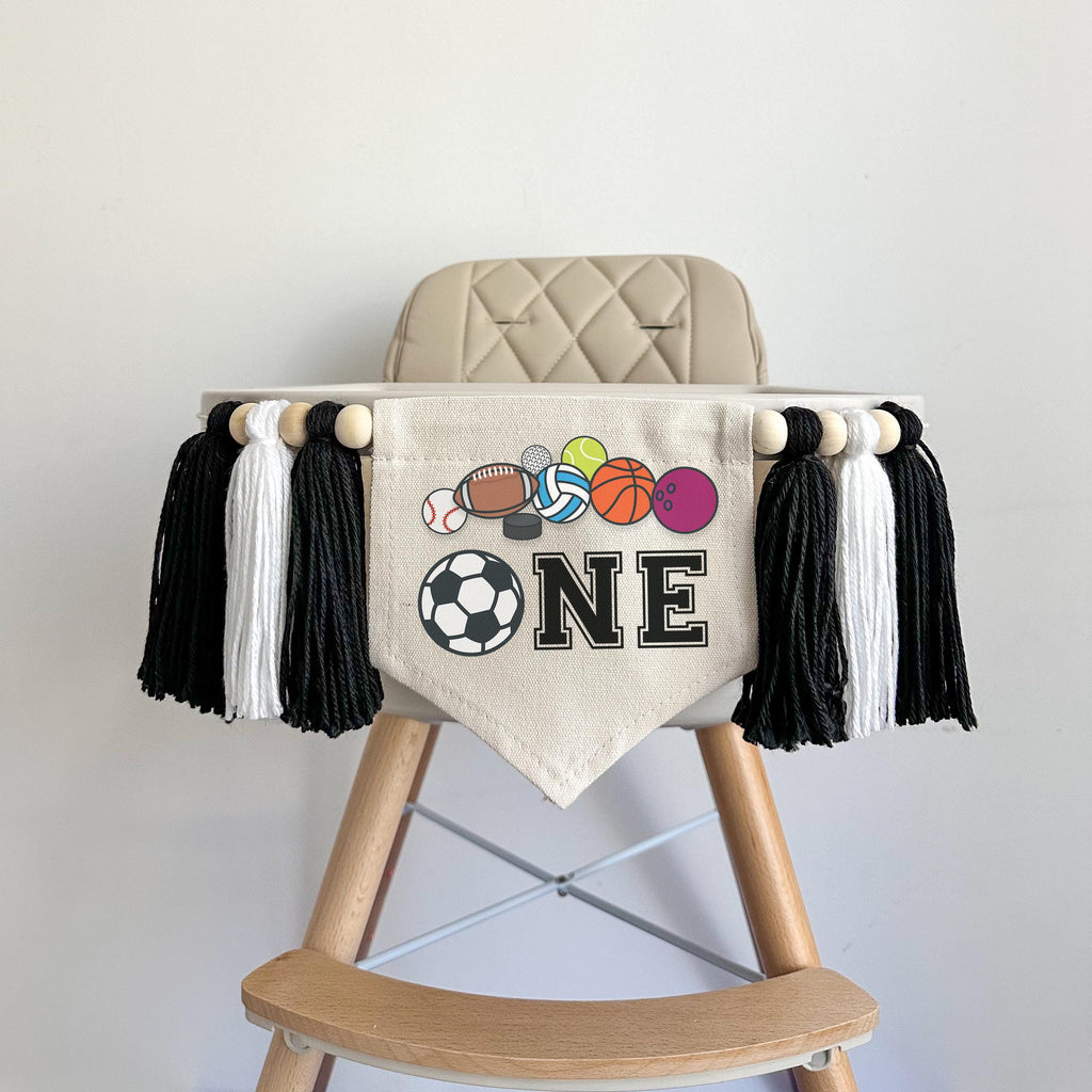 Sports 1st Birthday Tassel Banner, Soccer Highchair Decoration, Little Goalie First Birthday Party Sign