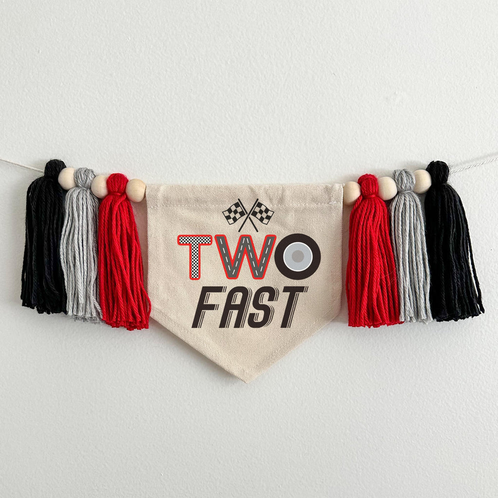 Two Fast 2nd Birthday Tassel Banner, Race Car Highchair Decoration, Racing Second Birthday Party Sign