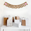 Customize this burlap banner with pink water colored pumpkins. With white letters on top of fishtail burlap flags, this banner is the perfect way to personalize a fall celebration