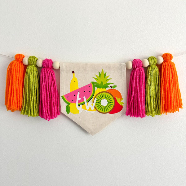 TWOtti Frutti 2nd Birthday Party Decorations, Fruit Second Birthday High Chair Banner, Summer Photo Prop Sign