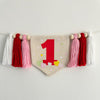 Valentine 1st Birthday Tassel Banner, Candy Heart Highchair Decoration, Valentines Day First Birthday Party Sign