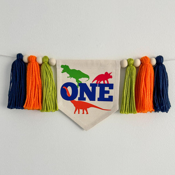 Dinosaur 1st Birthday Party Decorations | One-A-Saurus High Chair Banner