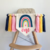 Rainbow Birthday Tassel Banner, Boho Highchair Decoration, Colorful 1st Birthday Party Sign