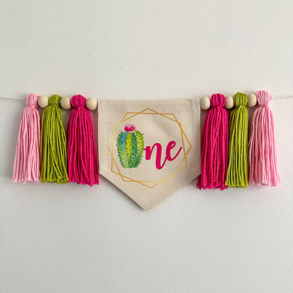 Cactus 1st Birthday Banner, Fiesta Birthday Party Decorations, Succulent First Birthday High Chair Banner