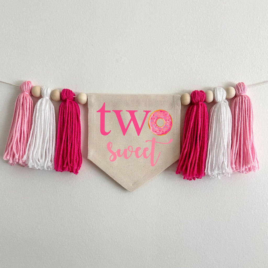 Donut 2nd Birthday Party Decorations, Two Sweet Second Birthday, Pink Doughnut High Chair Banner