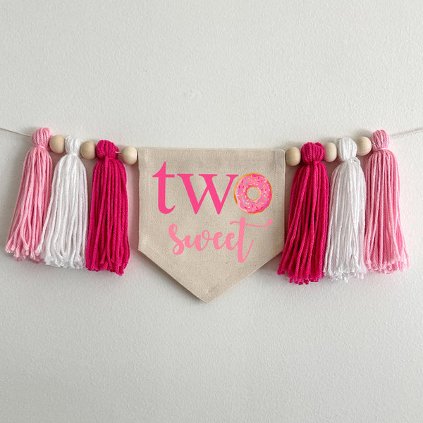 Donut 2nd Birthday Party Decorations, Two Sweet Second Birthday, Pink Doughnut High Chair Banner