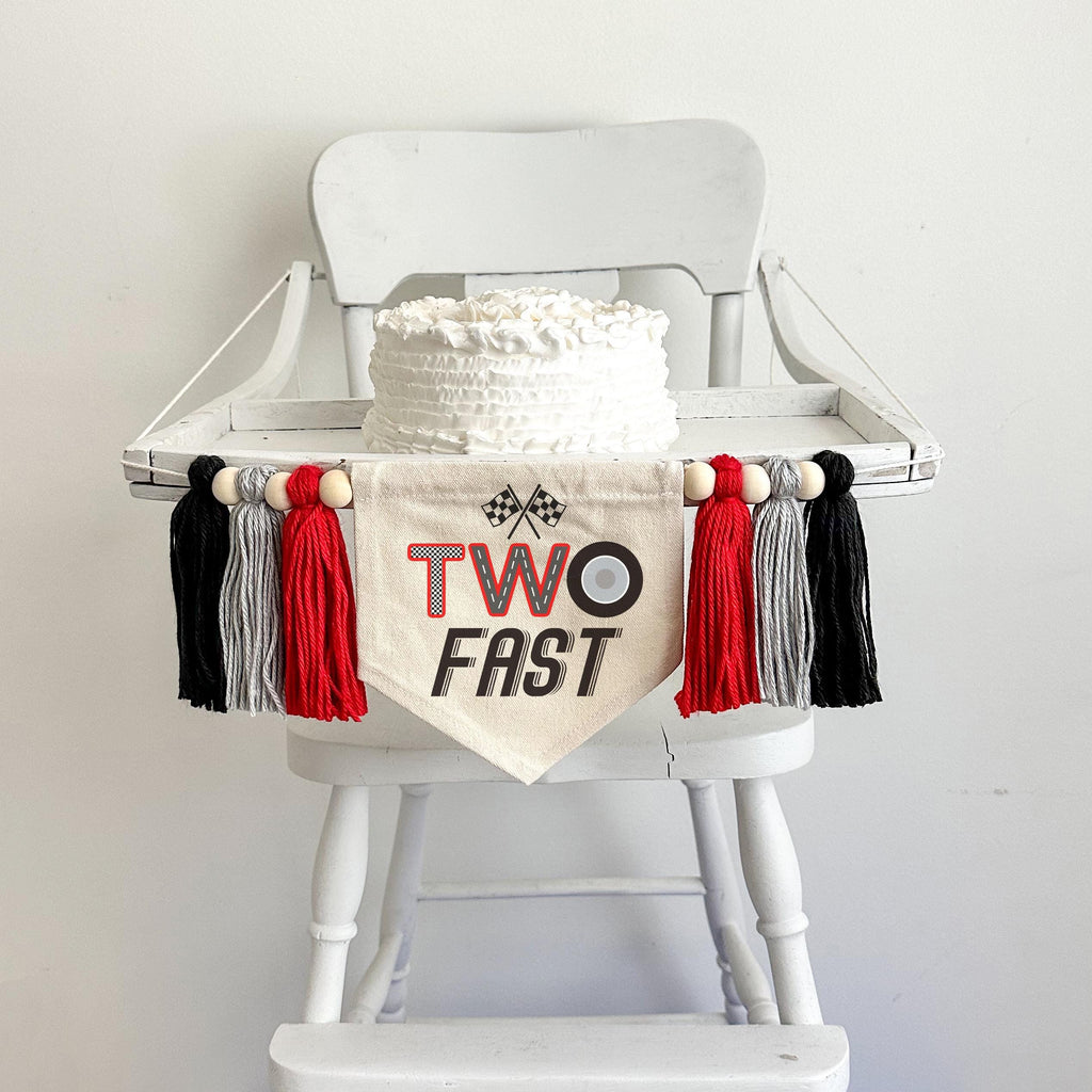 Two Fast 2nd Birthday Tassel Banner, Race Car Highchair Decoration, Racing Second Birthday Party Sign