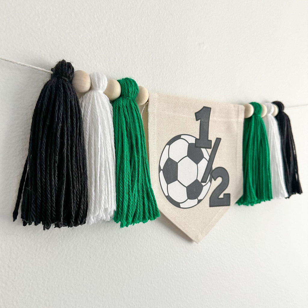 Soccer Half Birthday Tassel Banner, Six Month Soccer Highchair Party Decorations, Little Goalie Birthday Party Sign, Half Birthday Decor