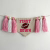 First Down Pink Football 1st Birthday Tassel Banner