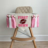 First Down Pink Football 1st Birthday Tassel Banner