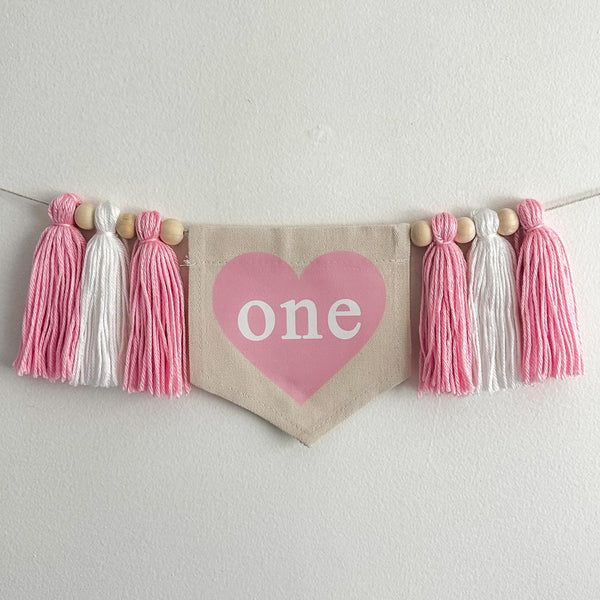 Valentine Pink First Birthday Tassel Banner
