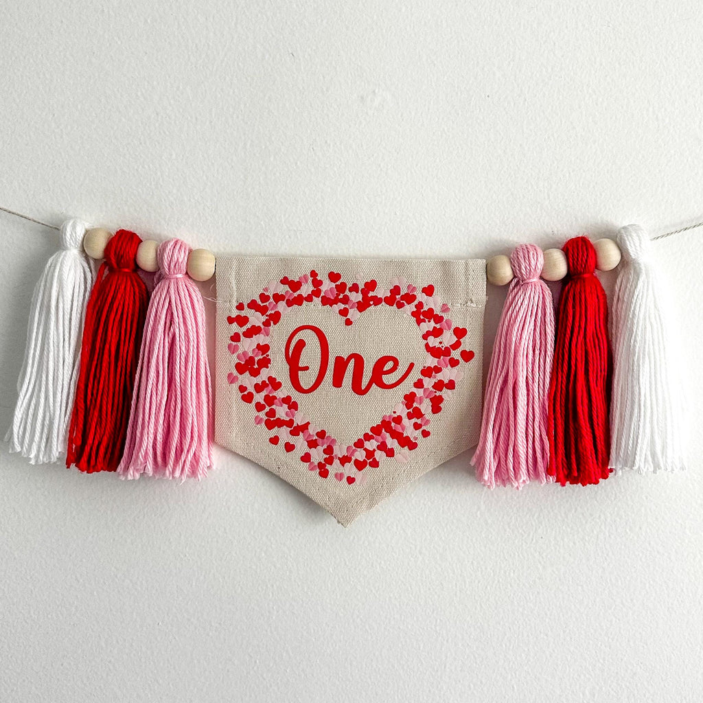 Valentine's Day First Birthday Tassel Banner