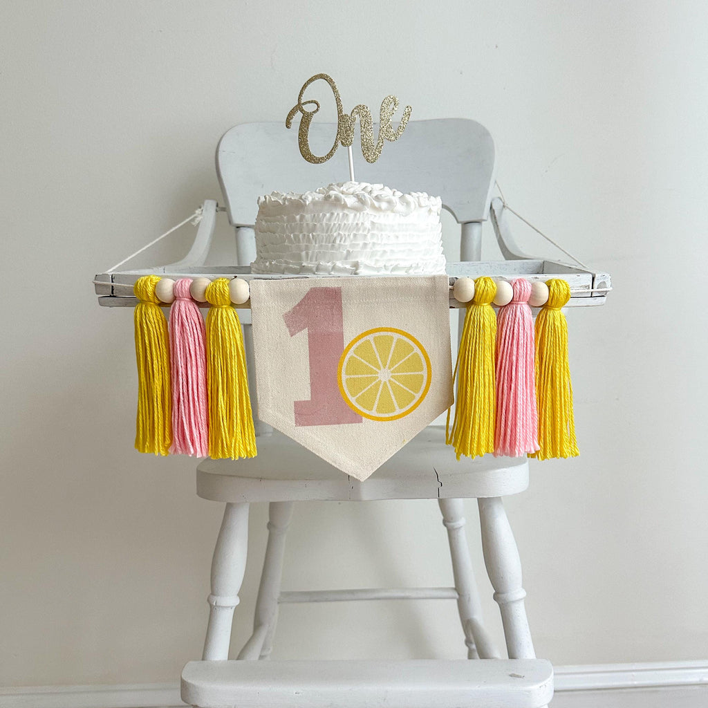 Lemon 1st Birthday Tassel Banner | Pink Lemonade First Birthday Party Highchair Decoration