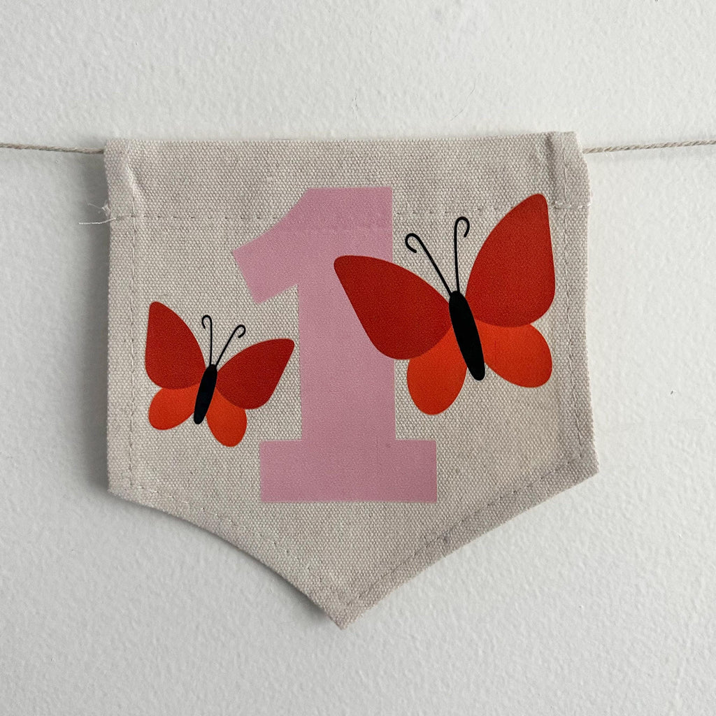 Butterfly First Birthday Highchair Tassel Banner