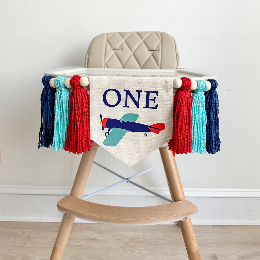 Airplane 1st Birthday Party Decorations | Aviation First Birthday High Chair Tassel Banner