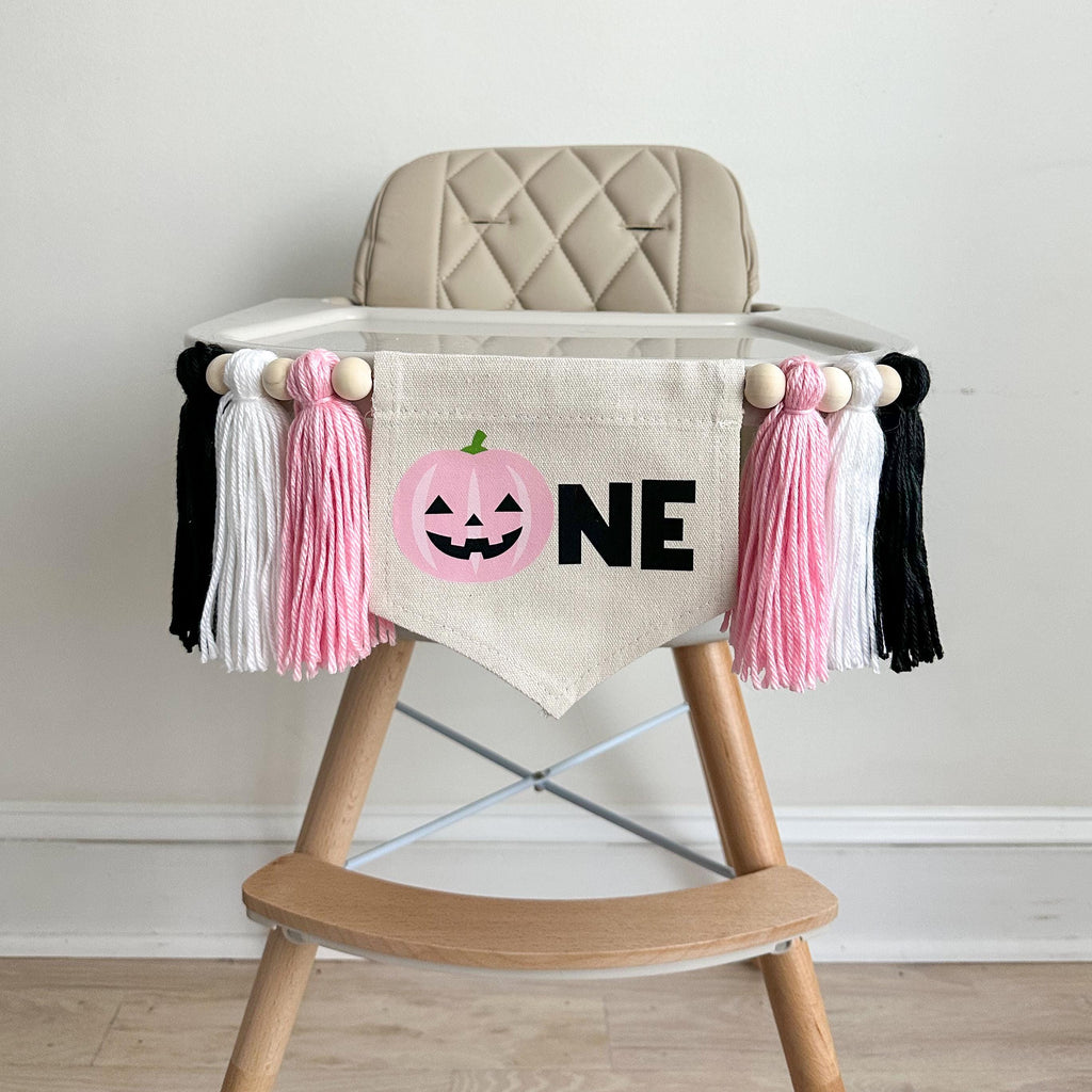 Halloween 1st Birthday Party Decorations | Pink Jack O Lantern Tassel Banner
