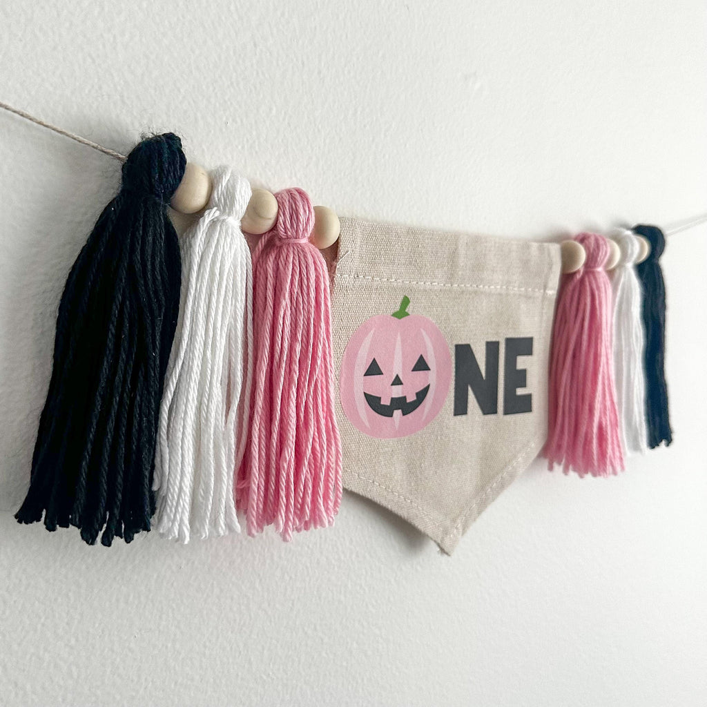 Halloween 1st Birthday Party Decorations | Pink Jack O Lantern Tassel Banner