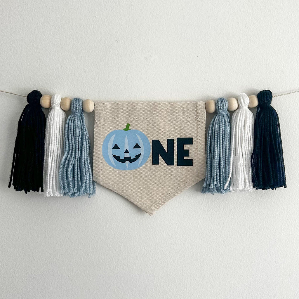 Halloween 1st Birthday Party Decorations | Blue Jack O Lantern Tassel Banner