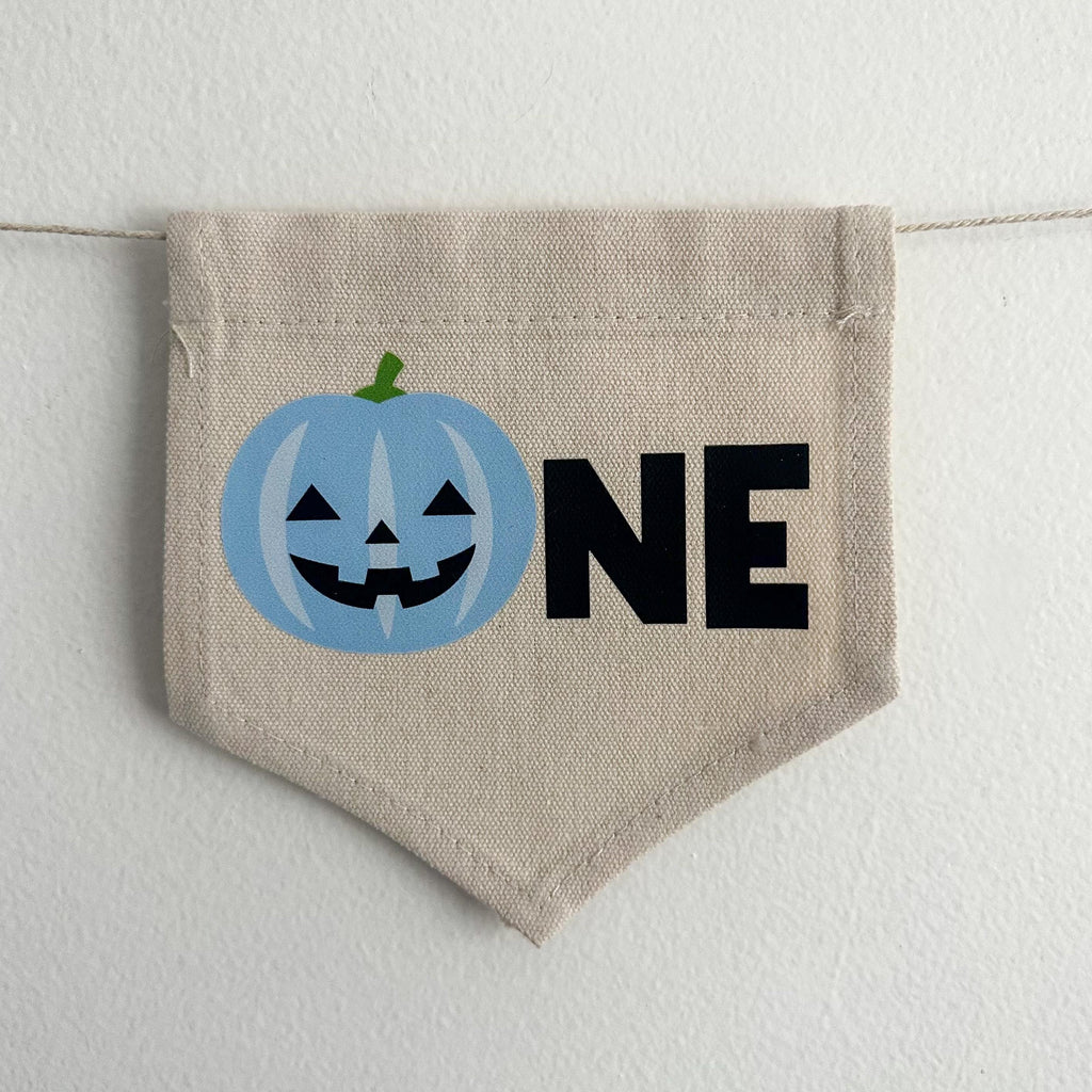 Halloween 1st Birthday Party Decorations | Blue Jack O Lantern Tassel Banner