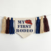 Western 1st Birthday Party Decorations | My First Rodeo Highchair Tassel Banner in Blue