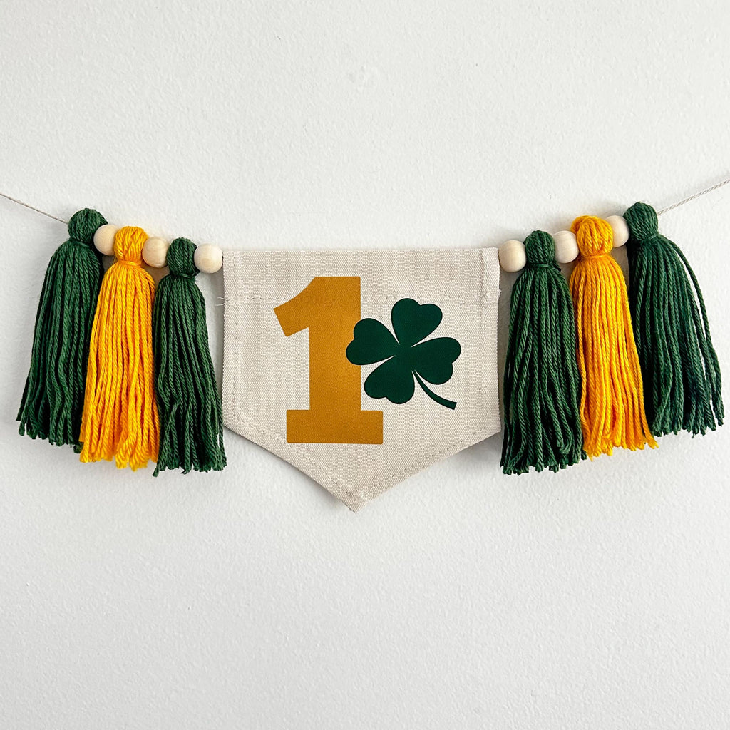 St. Patrick's Day 1st Birthday Tassel Banner, Lucky One Highchair Decoration, Shamrock First Birthday Party Sign