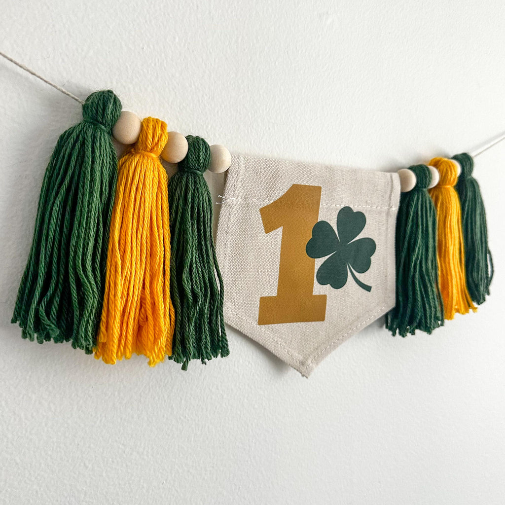 St. Patrick's Day 1st Birthday Tassel Banner, Lucky One Highchair Decoration, Shamrock First Birthday Party Sign