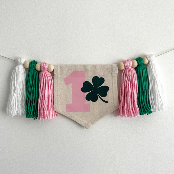 St. Patrick's Day 1st Birthday Tassel Banner, Lucky One Highchair Decoration, Shamrock First Birthday Party Sign