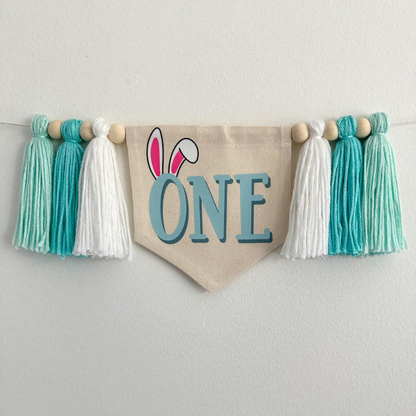 Easter 1st Birthday Party Decorations, Some Bunny is One High Chair Banner, One
