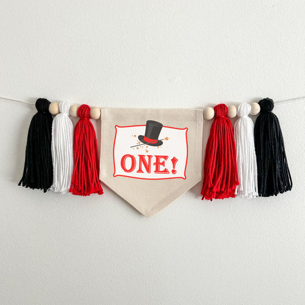 Magic 1st Birthday Tassel Banner, Poof I'm One Highchair Party Decorations, Circus First Birthday