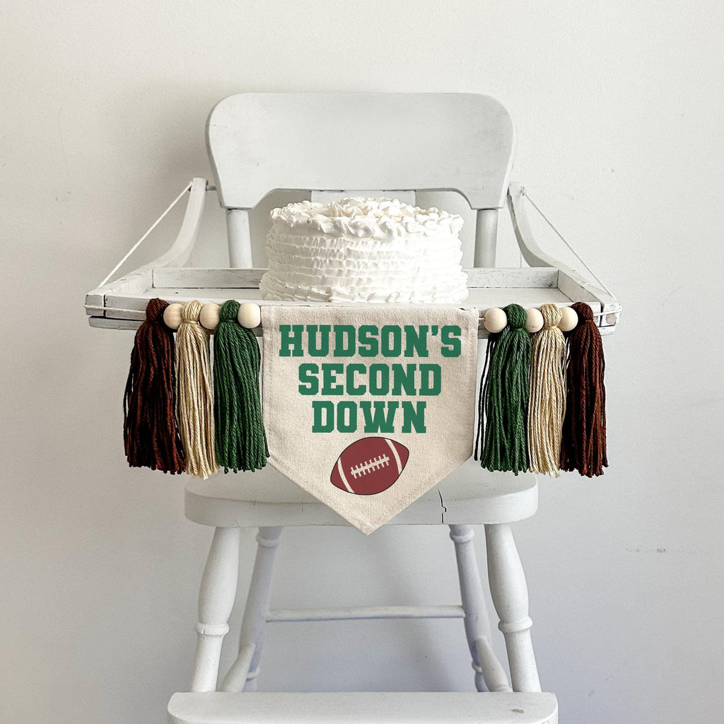 Second Down 2nd Birthday High Chair Banner, Football Decorations, Custom Sports Second Birthday Party Tassel Banner