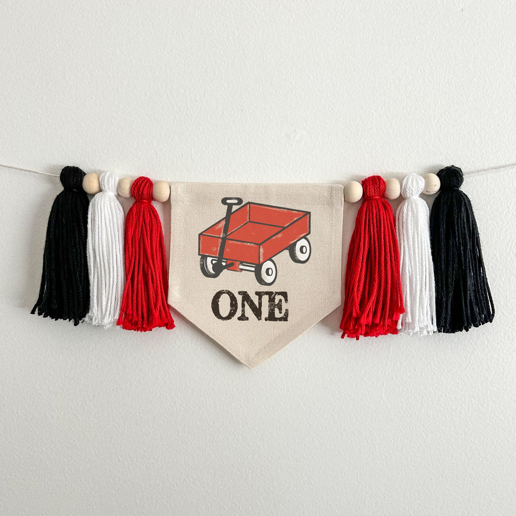 Red Wagon 1st Birthday Tassel Banner, Little Red Wagon Highchair Party Decorations, First Birthday Party, Photo Prop, Cake Smash Pennant