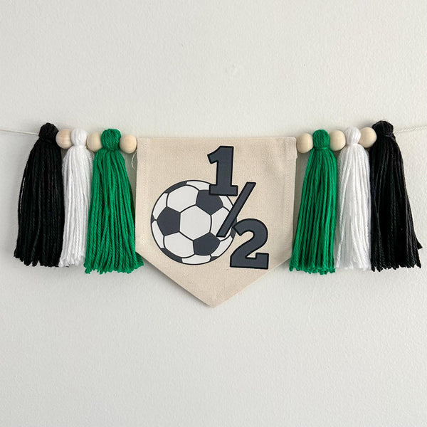 Soccer Half Birthday Tassel Banner, Six Month Soccer Highchair Party Decorations, Little Goalie Birthday Party Sign, Half Birthday Decor