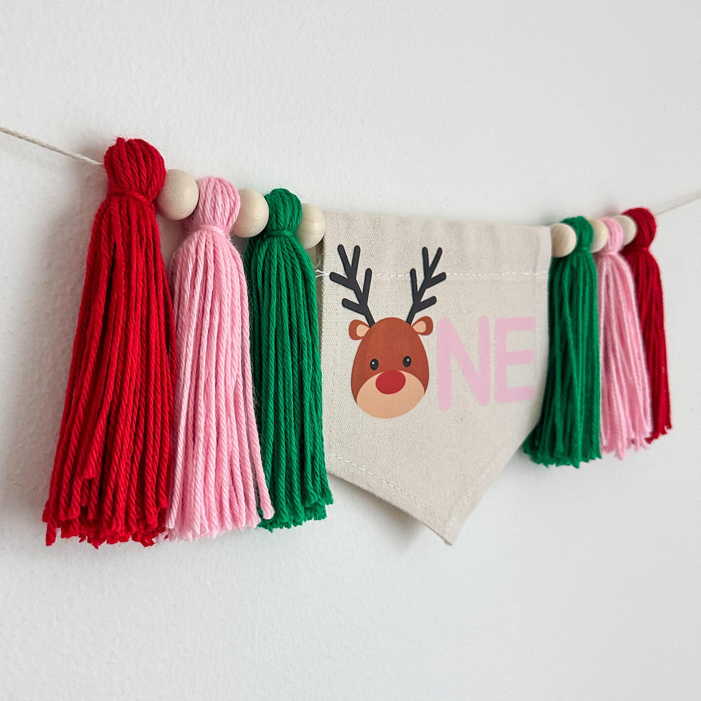 Reindeer 1st Birthday Party Decorations, Oh What Fun Christmas High Chair Banner, Pink Holiday First Birthday Sign
